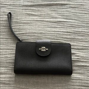 Coach Black Textured Leather Wristlet